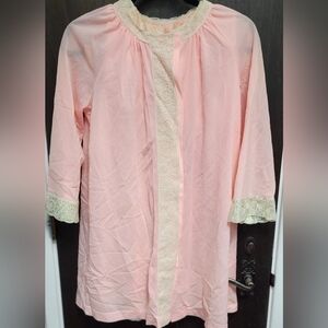 Van Raalte Vintage Pink Lace Trim Negligee & Robe SET S